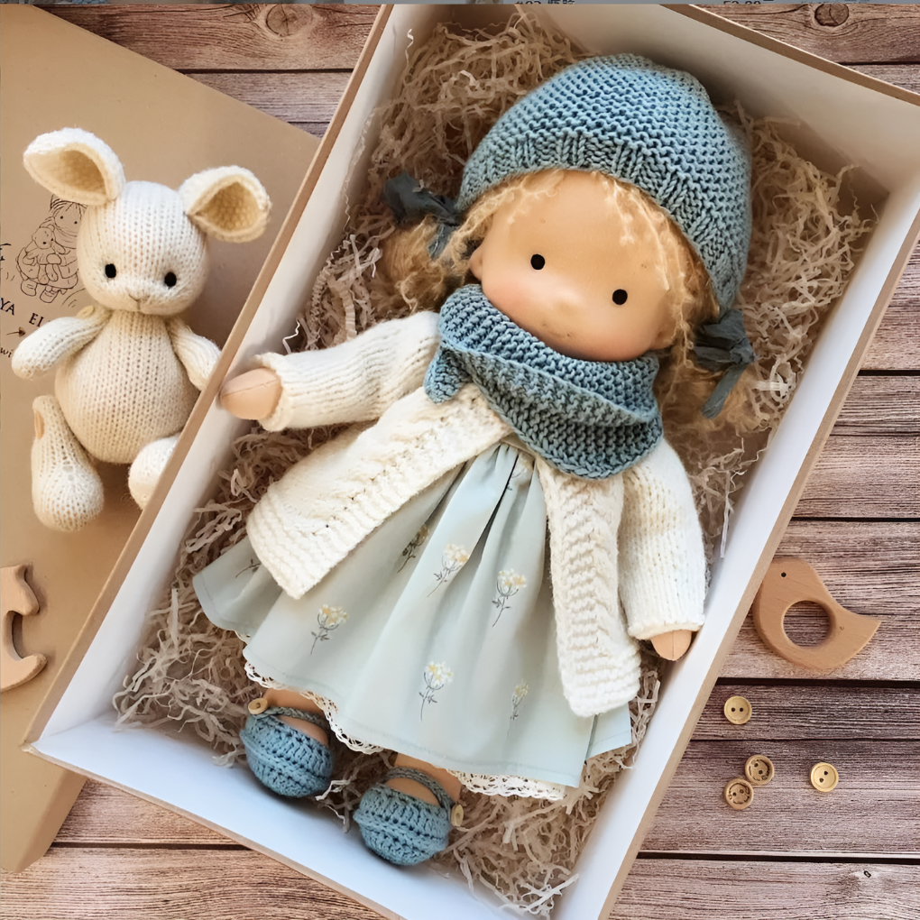 Soft Waldorf-Style Cuddle Doll with Soft Knit Cardigan