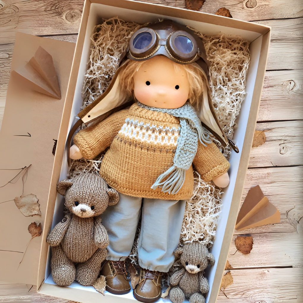 Soft Waldorf-Style Cuddle Doll with Soft Knit Cardigan