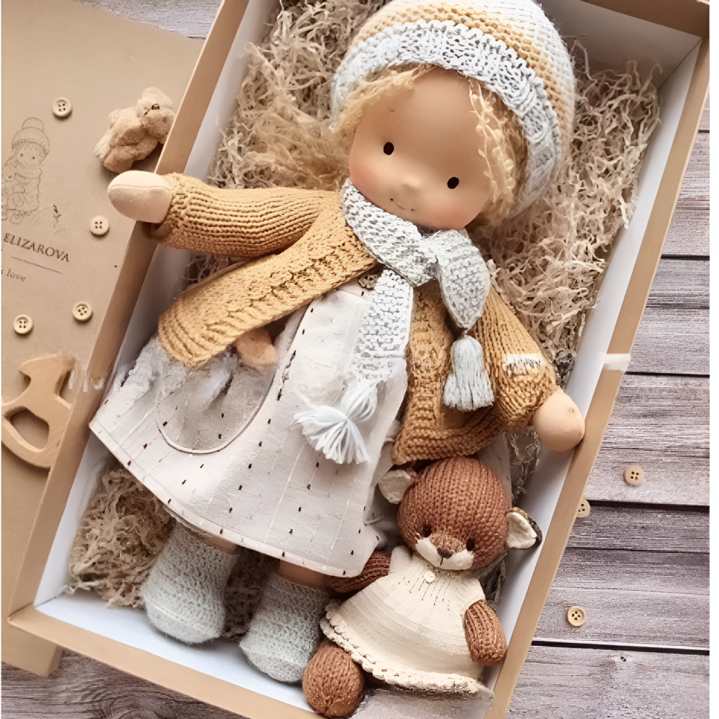 Soft Waldorf-Style Cuddle Doll with Soft Knit Cardigan