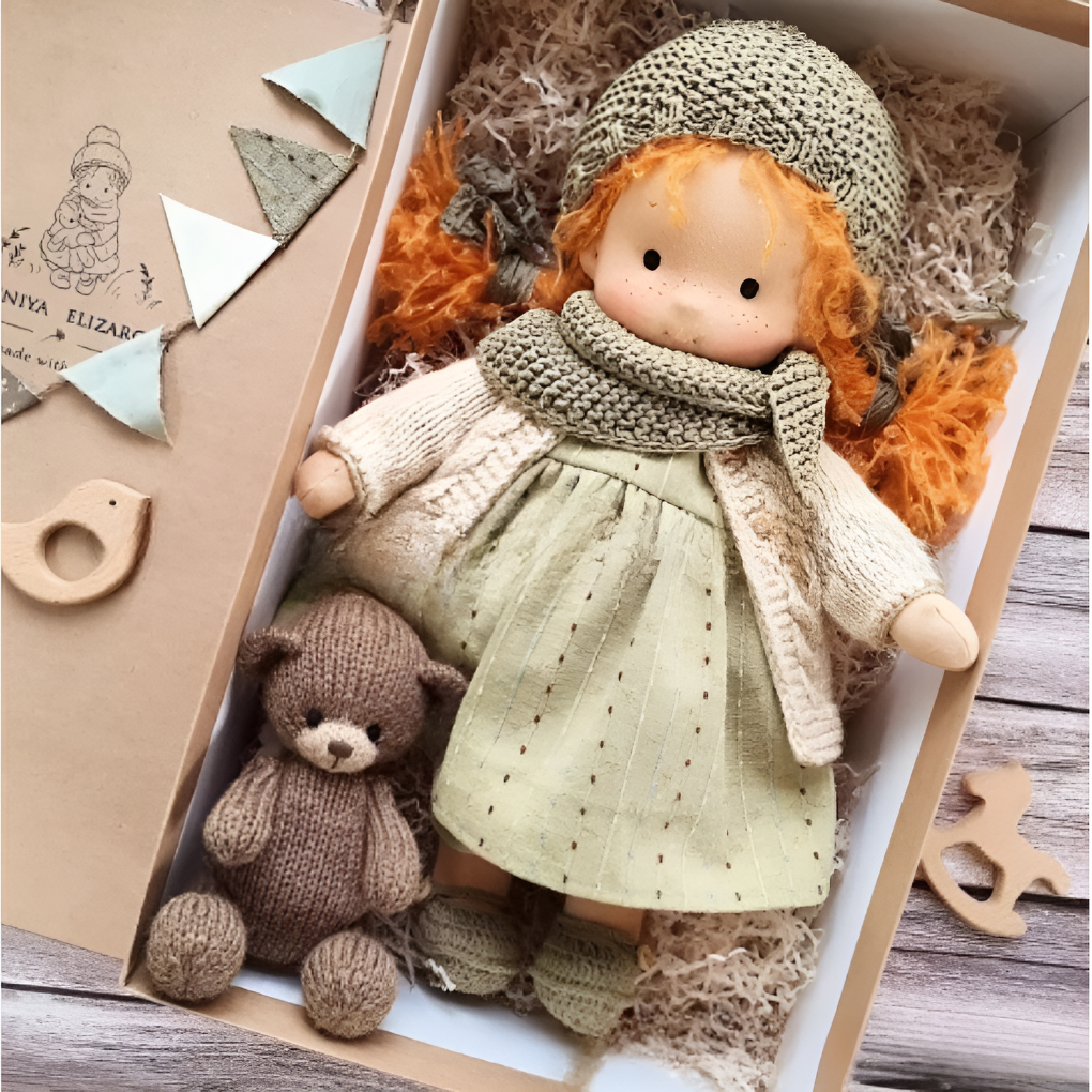 Soft Waldorf-Style Cuddle Doll with Soft Knit Cardigan
