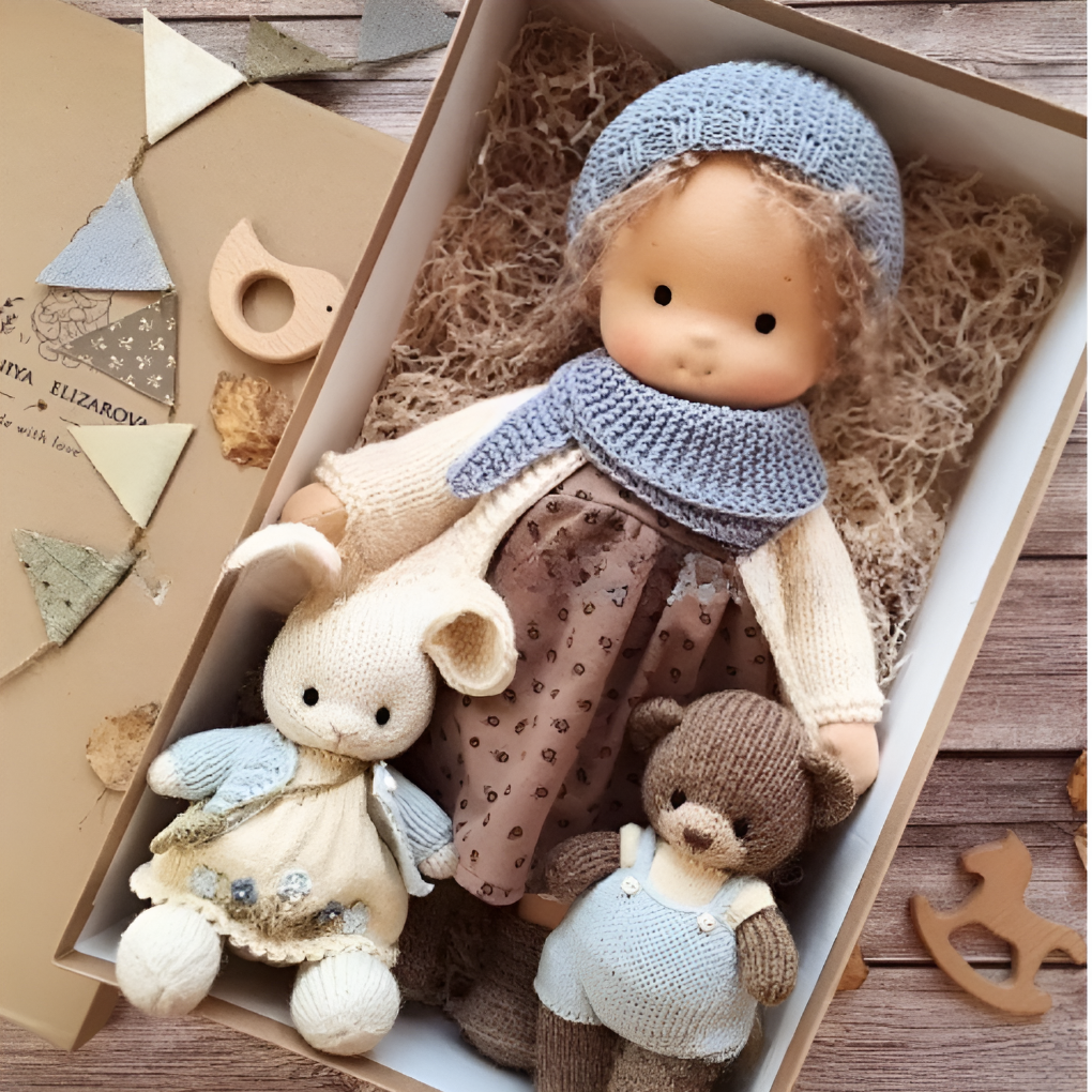 Soft Waldorf-Style Cuddle Doll with Soft Knit Cardigan