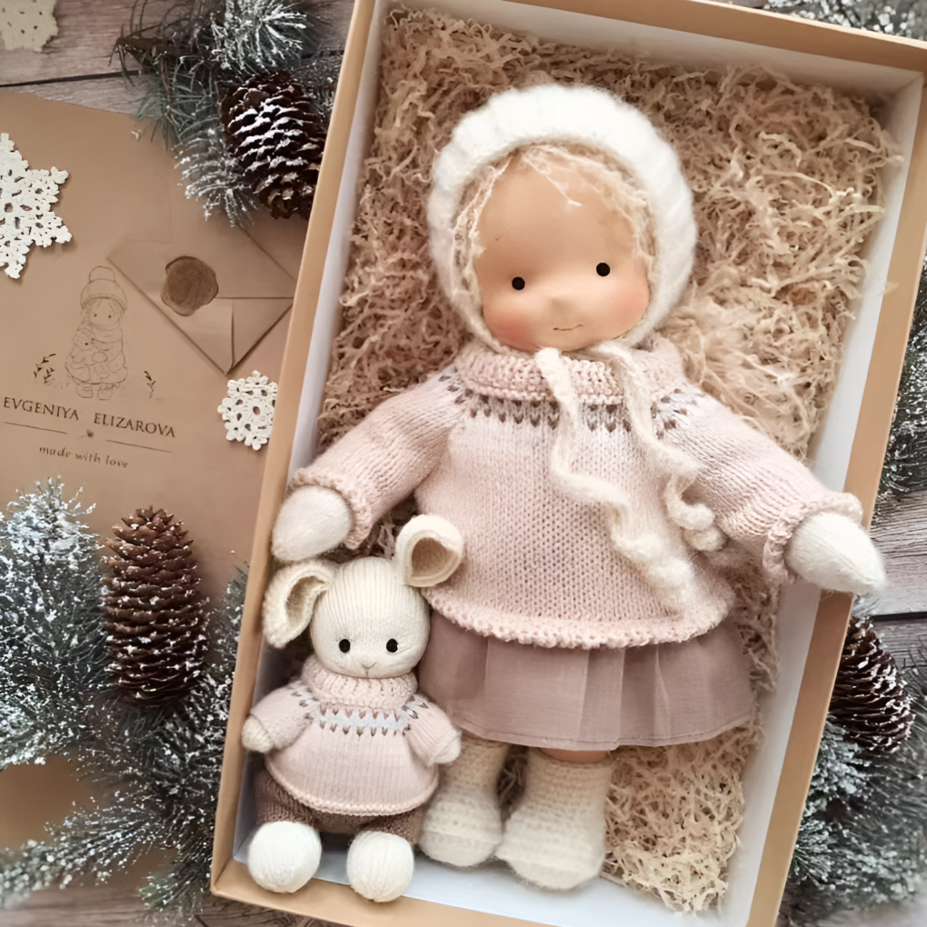 Soft Waldorf-Style Cuddle Doll with Soft Knit Cardigan