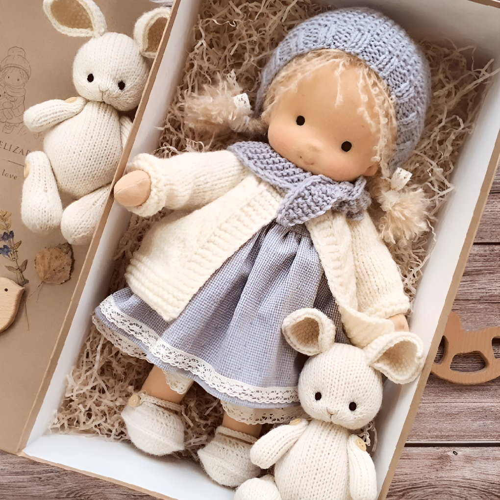 Soft Waldorf-Style Cuddle Doll with Soft Knit Cardigan