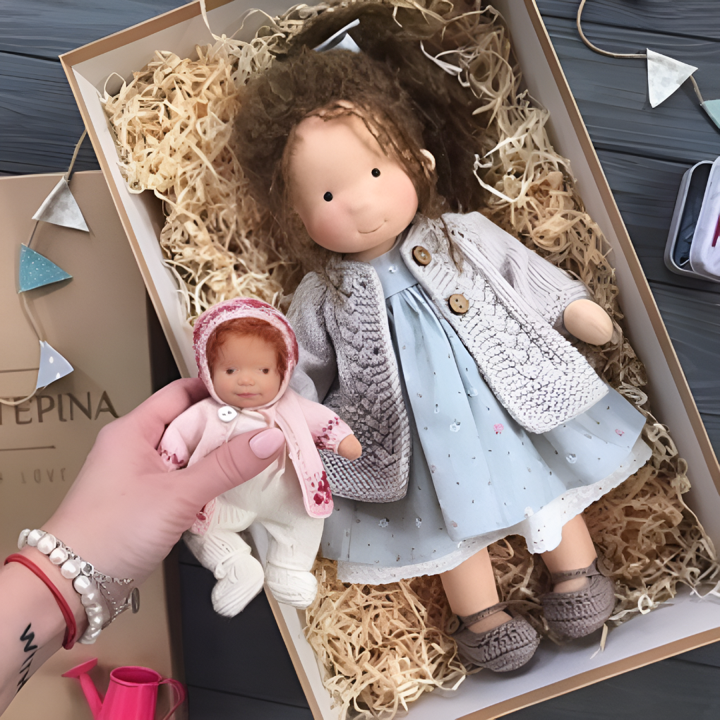 Soft Waldorf-Style Cuddle Doll with Soft Knit Cardigan