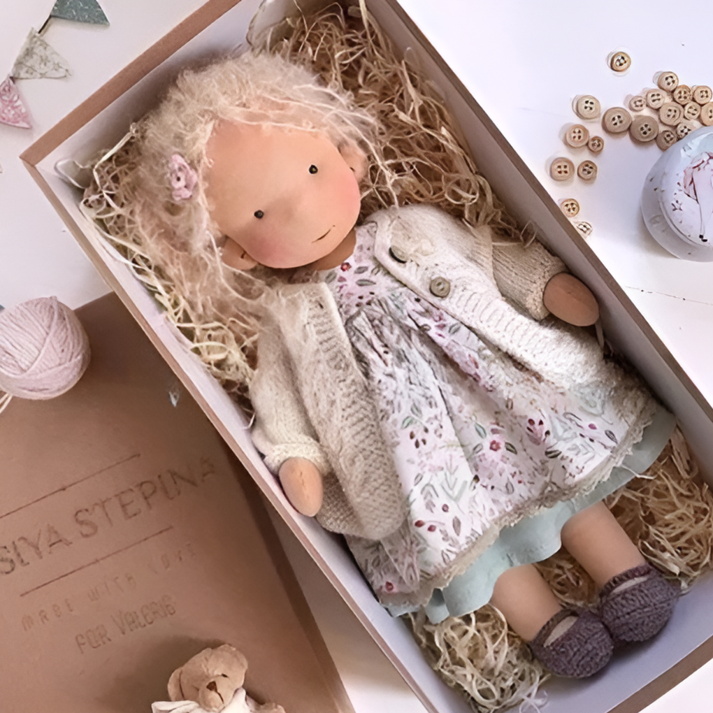 Soft Waldorf-Style Cuddle Doll with Soft Knit Cardigan