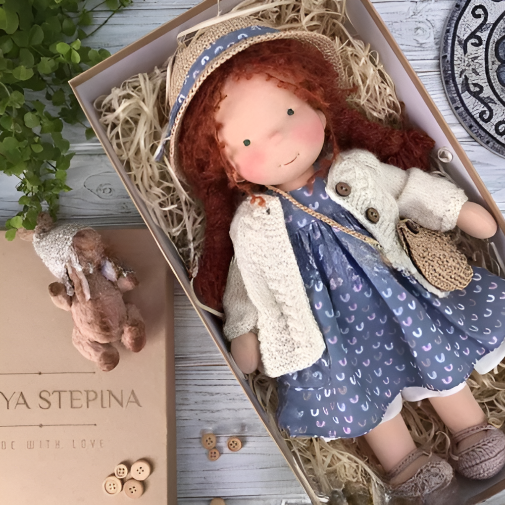 Soft Waldorf-Style Cuddle Doll with Soft Knit Cardigan