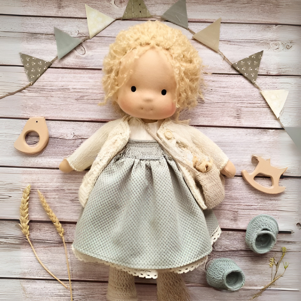 Soft Waldorf-Style Cuddle Doll with Soft Knit Cardigan