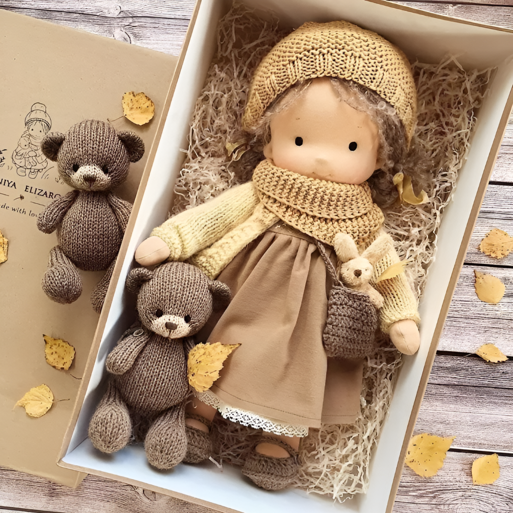 Soft Waldorf-Style Cuddle Doll with Soft Knit Cardigan