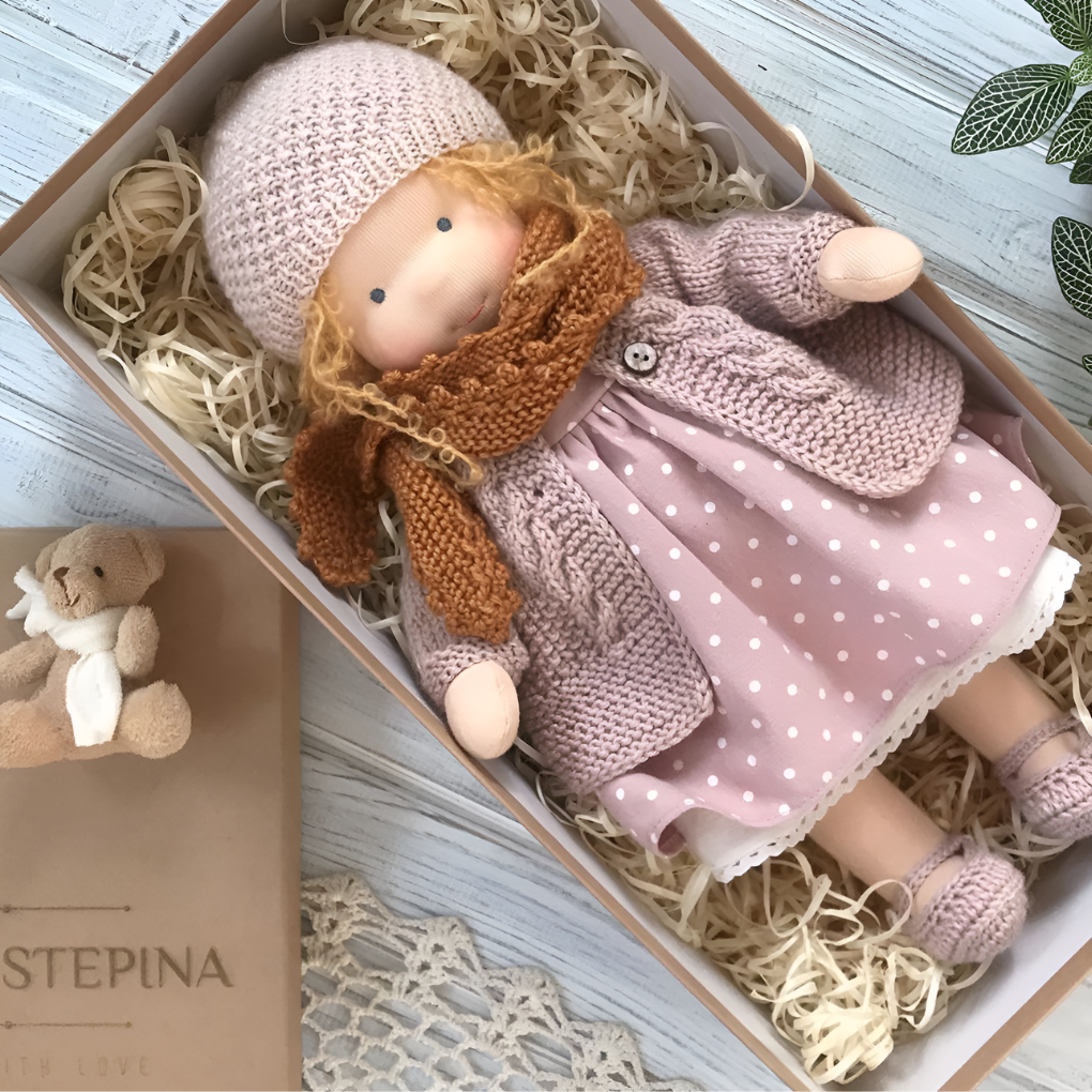 Soft Waldorf-Style Cuddle Doll with Soft Knit Cardigan