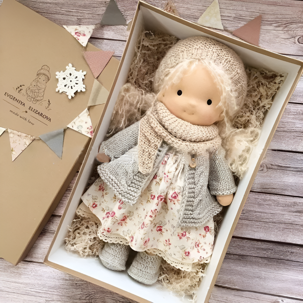 Soft Waldorf-Style Cuddle Doll with Soft Knit Cardigan