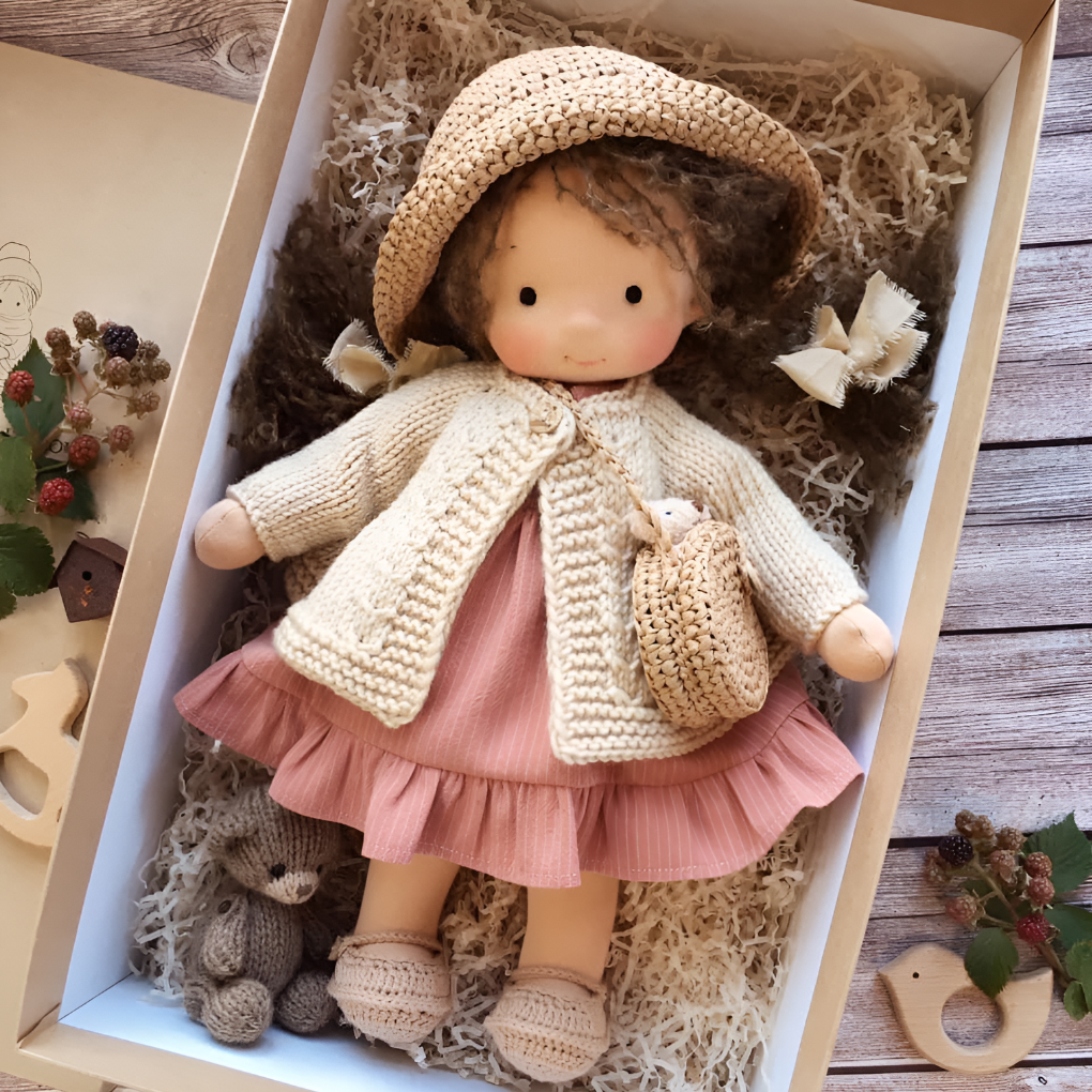 Soft Waldorf-Style Cuddle Doll with Soft Knit Cardigan
