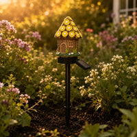 Solar Fairy Cottage Garden Stake Light, Hand-Sculpted Resin, Auto-On Warm LED