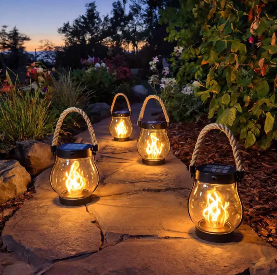 Solar Garden Lantern with Flame Effect