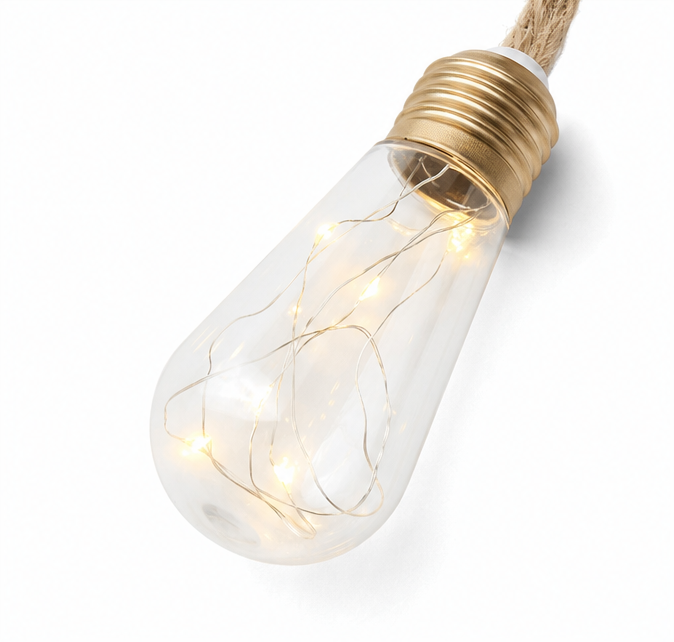Solar Hemp Rope String Lights with Vintage LED Bulbs