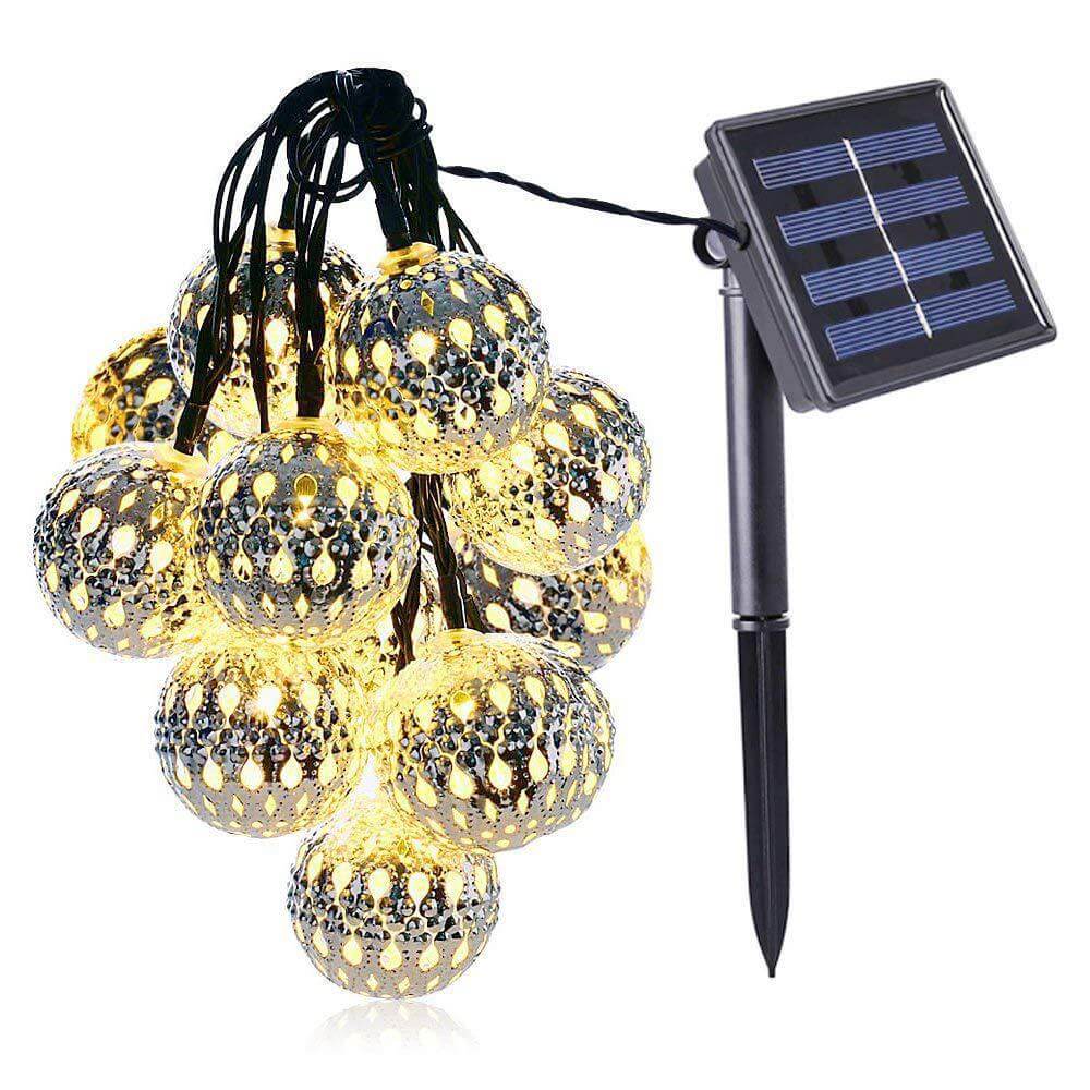 Solar-Powered Metal Globe String Lights for Outdoor Lighting