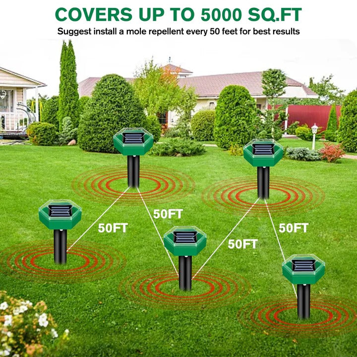 Solar-Powered Ultrasonic Mole Repellers - Pack of 4