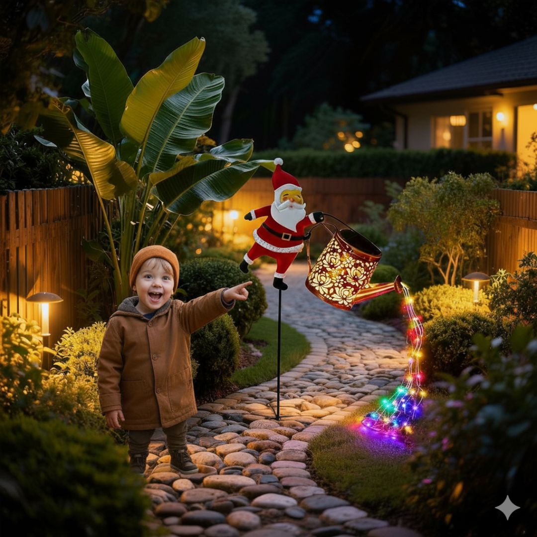 Solar Santa Watering Can String Lights – Outdoor Christmas String Lights