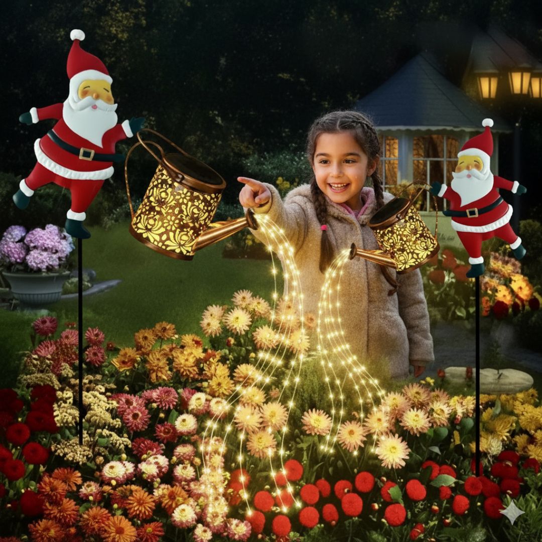 Solar Santa Watering Can String Lights – Outdoor Christmas String Lights