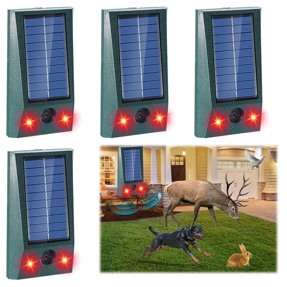 Solar Ultrasonic Bird Repeller with LED and Motion Sensor - IP58 Waterproof - 600 m² Coverage