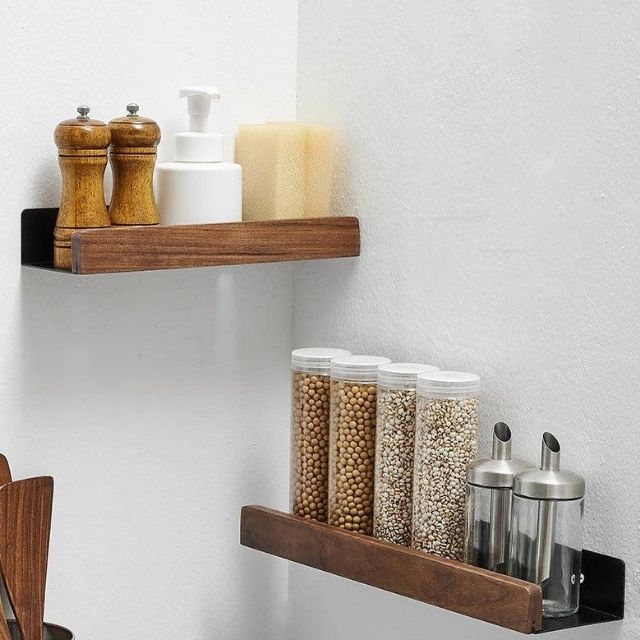 Solid Wood Bathroom Shelf – No-Drill Wall-Mounted Bathroom Organiser