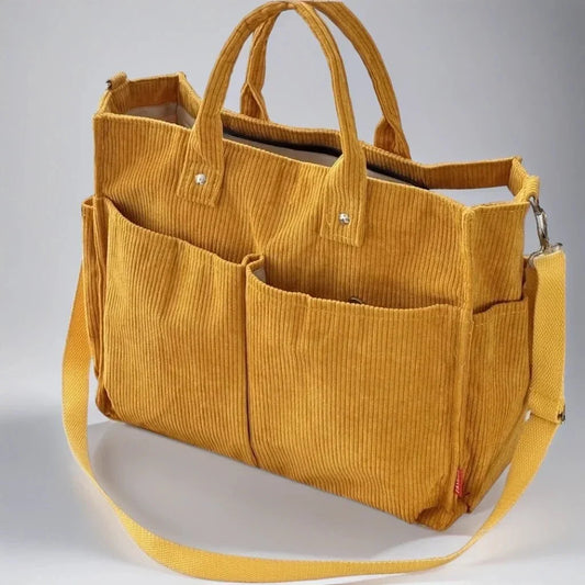 Spacious and Durable Women's Corduroy Shoulder Bag for School and Work