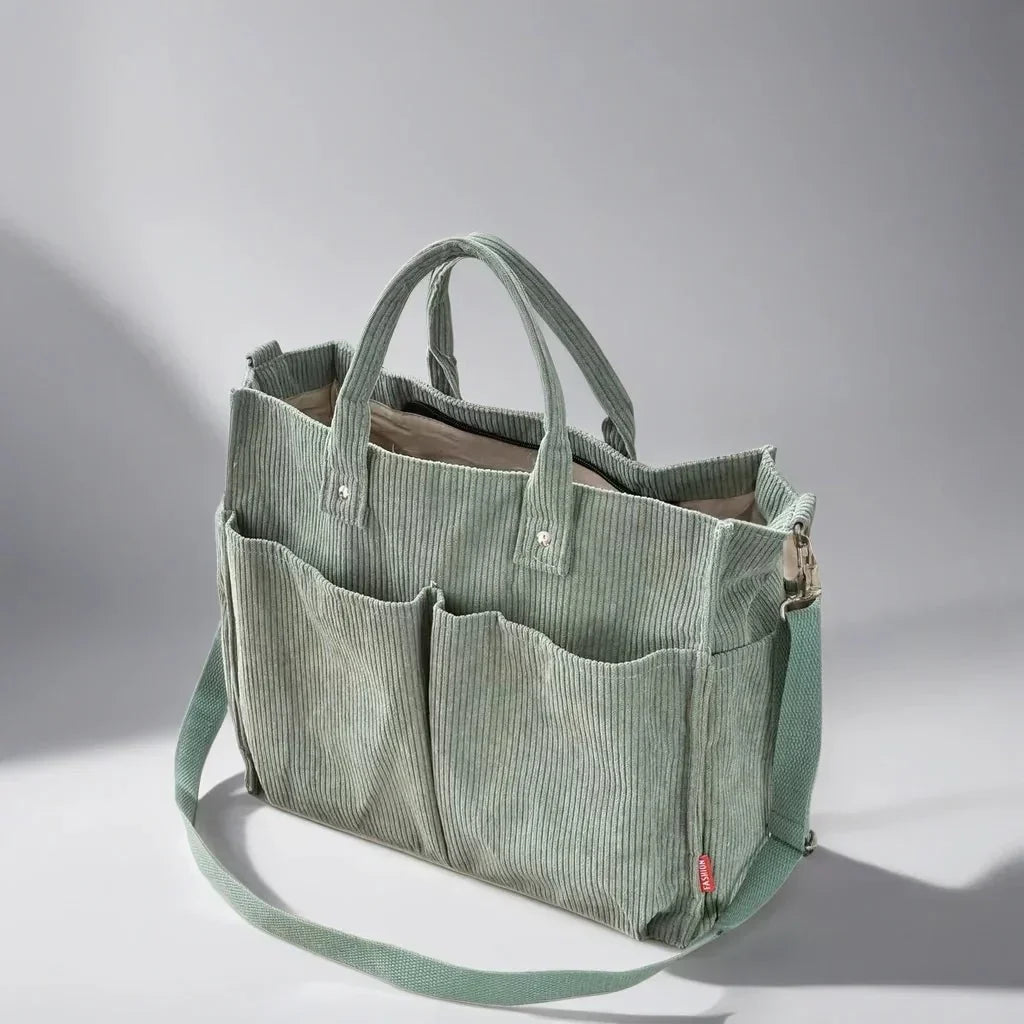 Spacious and Durable Women's Corduroy Shoulder Bag for School and Work