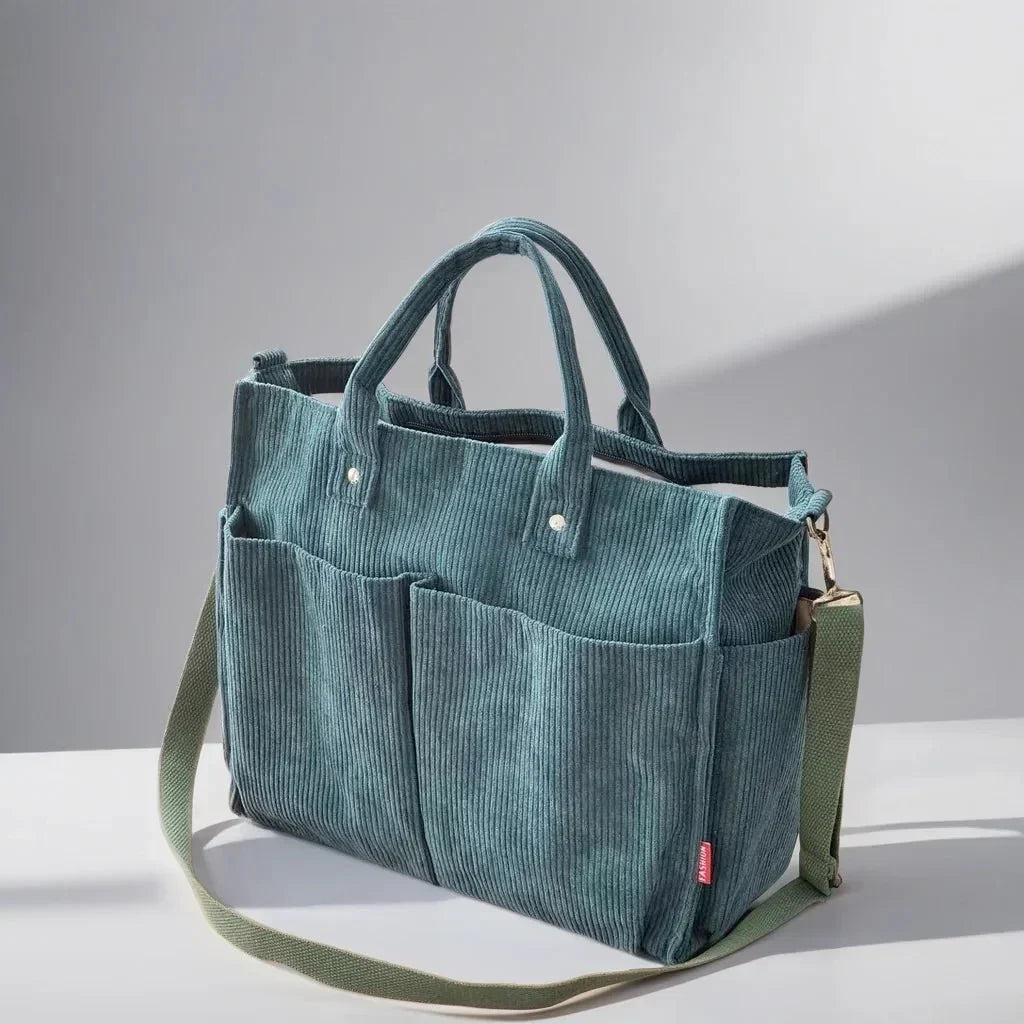 Spacious and Durable Women's Corduroy Shoulder Bag for School and Work