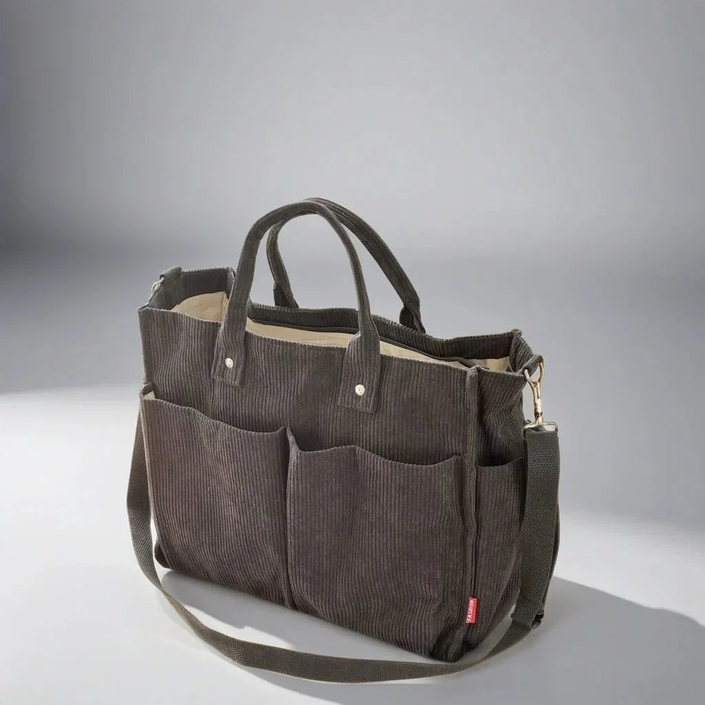 Spacious and Durable Women's Corduroy Shoulder Bag for School and Work