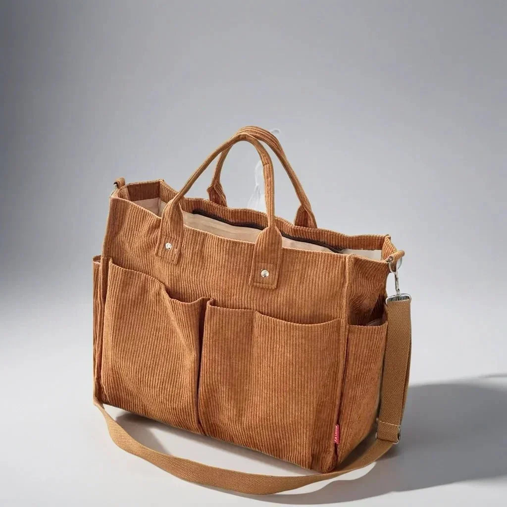 Spacious and Durable Women's Corduroy Shoulder Bag for School and Work