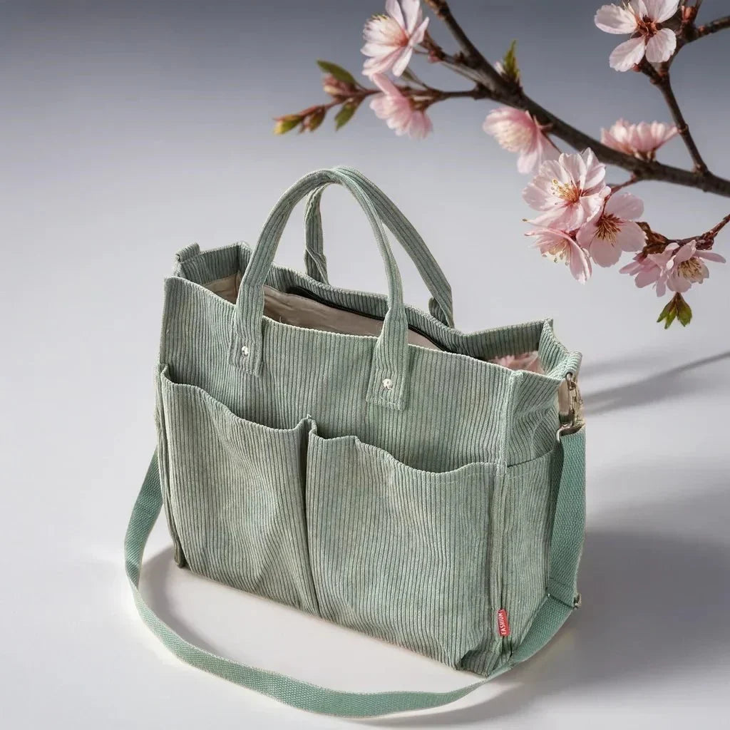 Spacious and Durable Women's Corduroy Shoulder Bag for School and Work