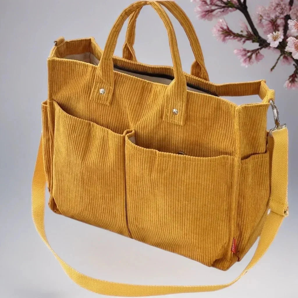 Spacious and Durable Women's Corduroy Shoulder Bag for School and Work