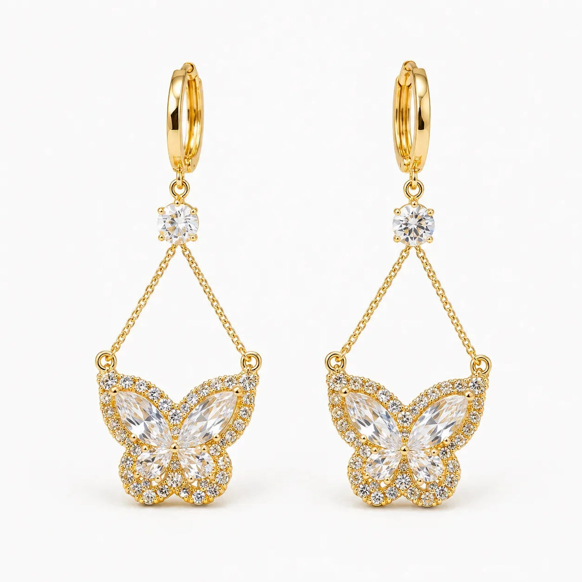 Sparkling Gold-Tone Cubic Zirconia Butterfly Drop Earrings