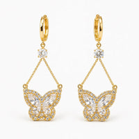Sparkling Gold-Tone Cubic Zirconia Butterfly Drop Earrings