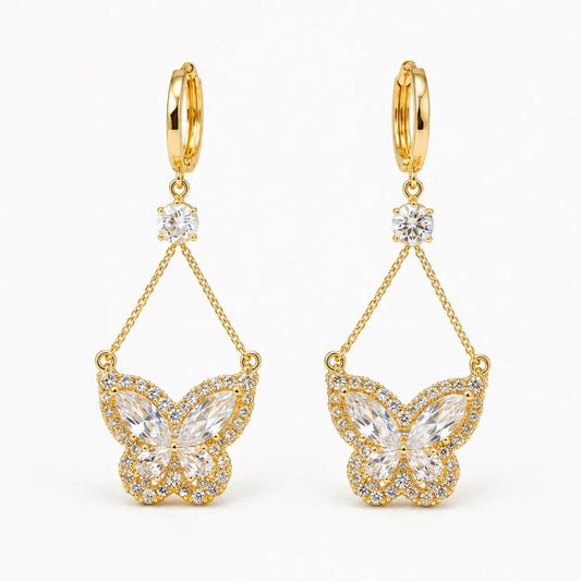 Sparkling Gold-Tone Cubic Zirconia Butterfly Drop Earrings