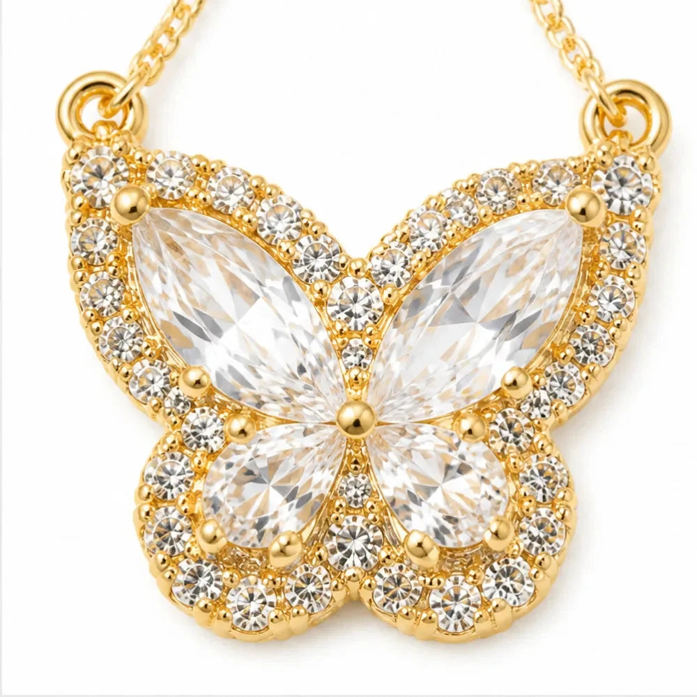 Sparkling Gold-Tone Cubic Zirconia Butterfly Drop Earrings