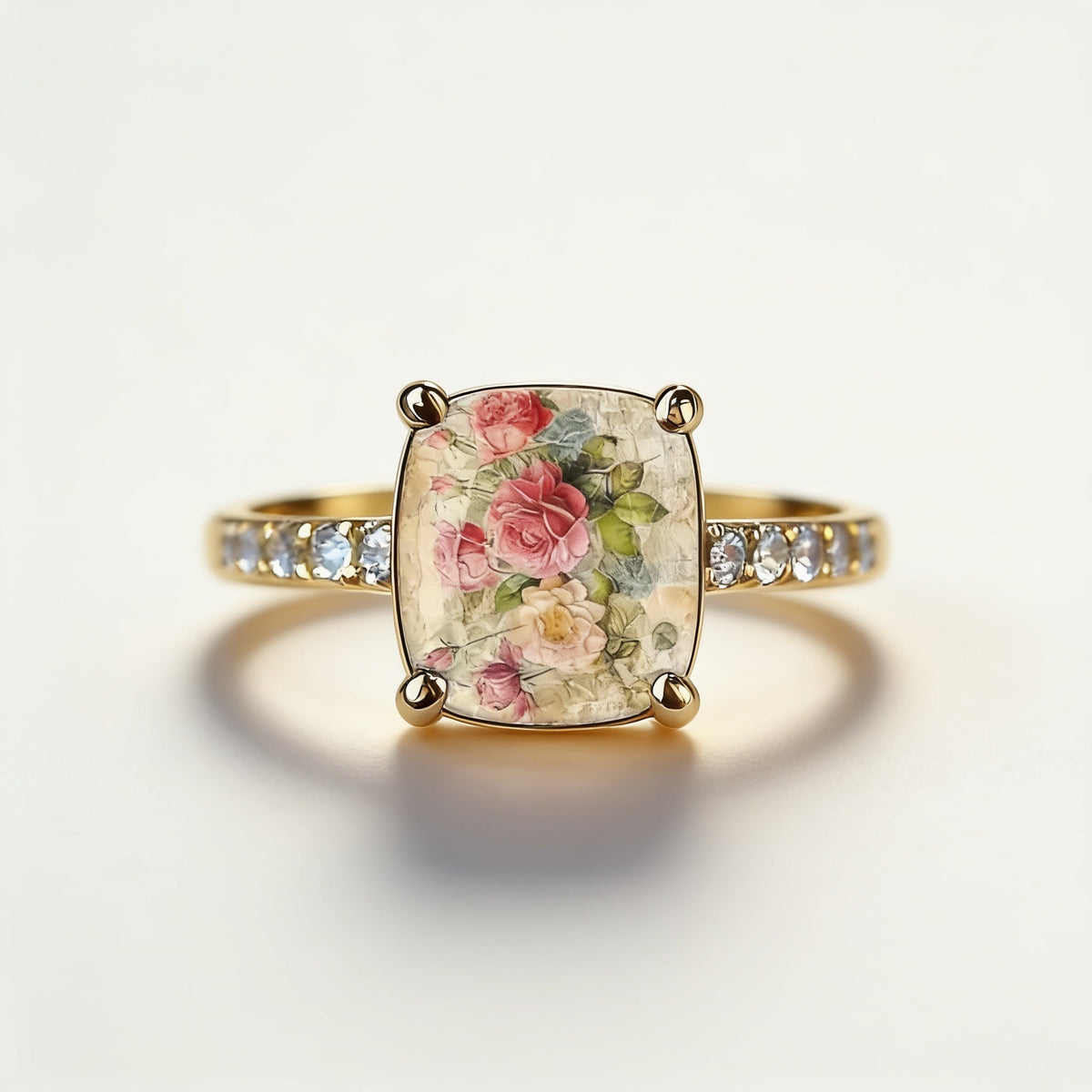Square-Cut Rose Stone Ring