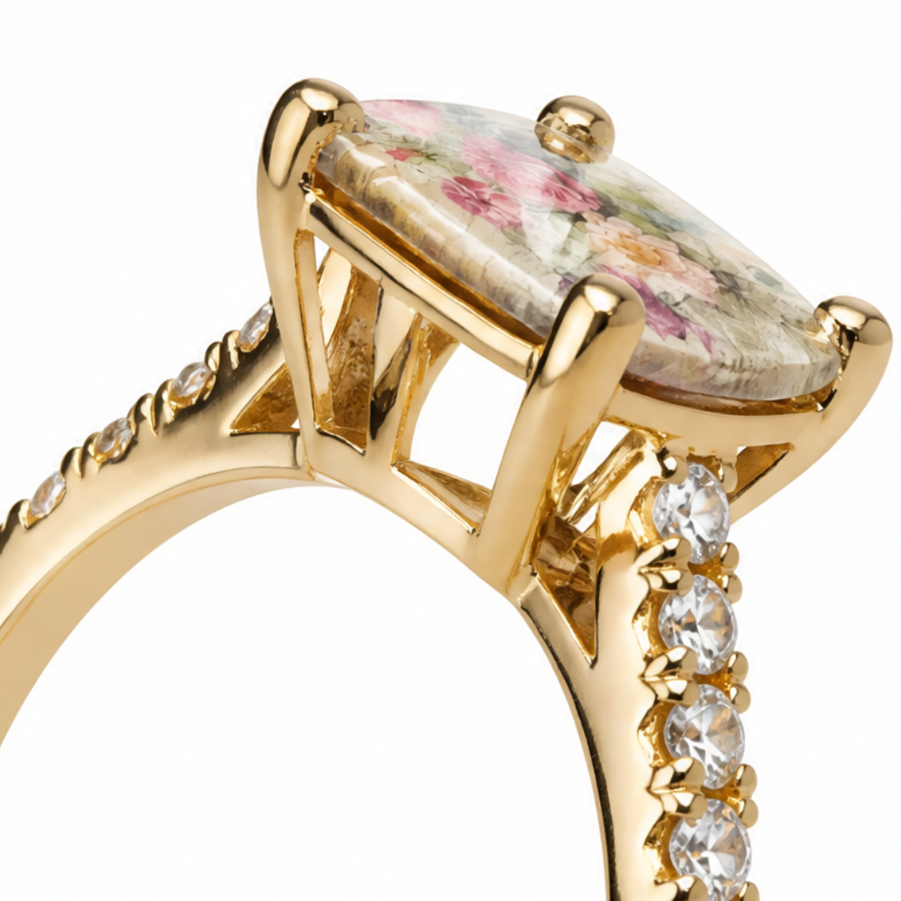 Square-Cut Rose Stone Ring