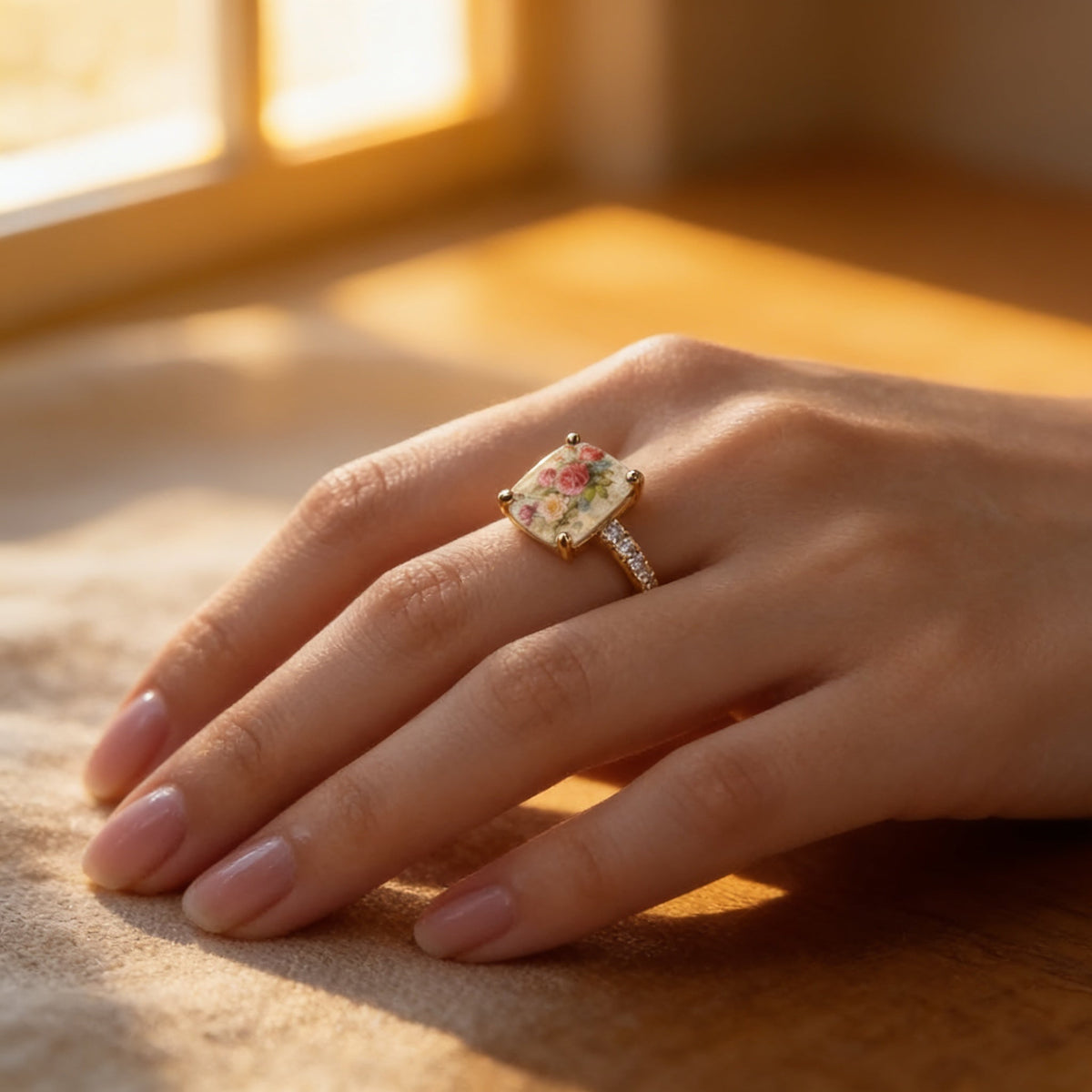 Square-Cut Rose Stone Ring