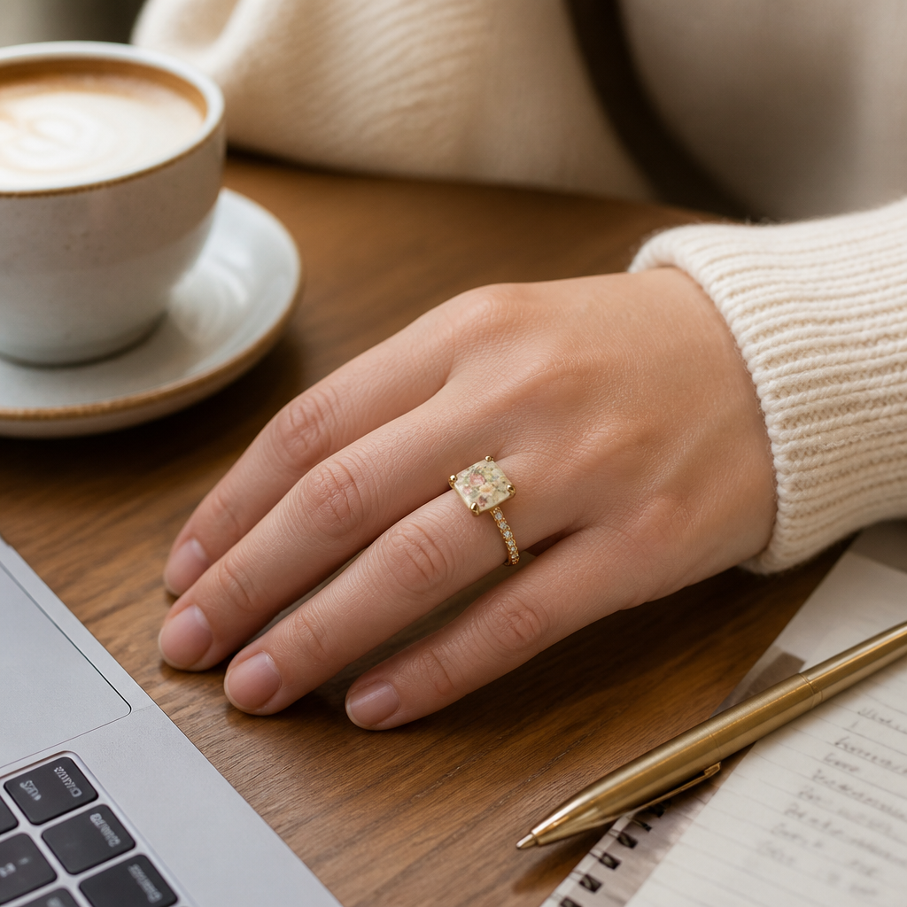 Square-Cut Rose Stone Ring