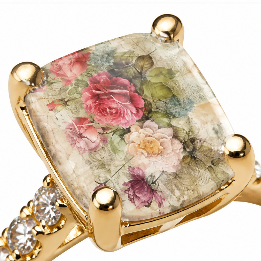 Square-Cut Rose Stone Ring