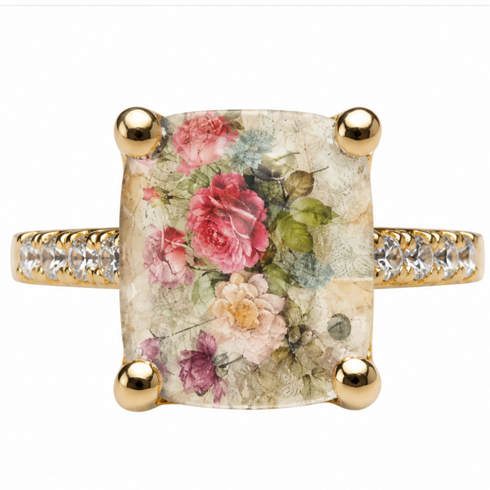 Square-Cut Rose Stone Ring
