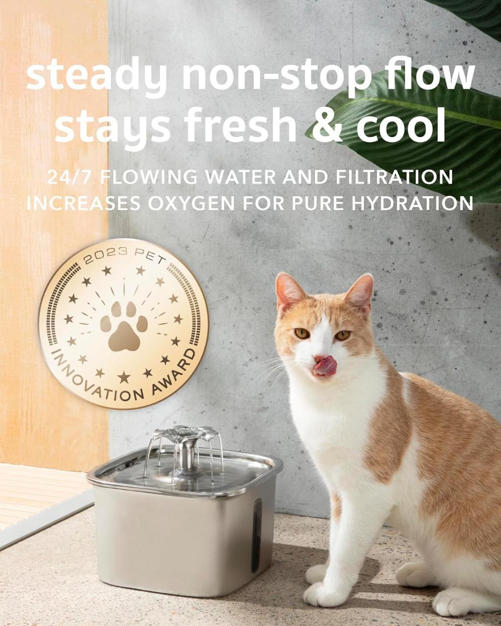 Stainless Steel Cat Water Fountain with Filter