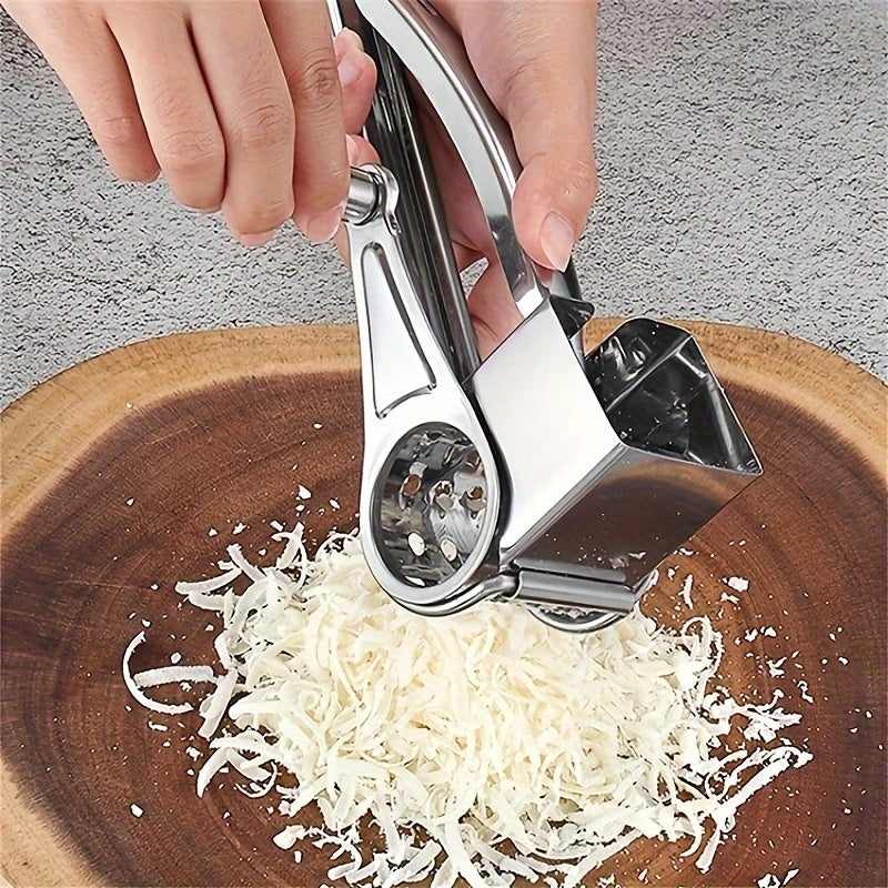 Stainless Steel Cheese Grater – Manual Rotary Design with 3 Interchangeable Drum Blades