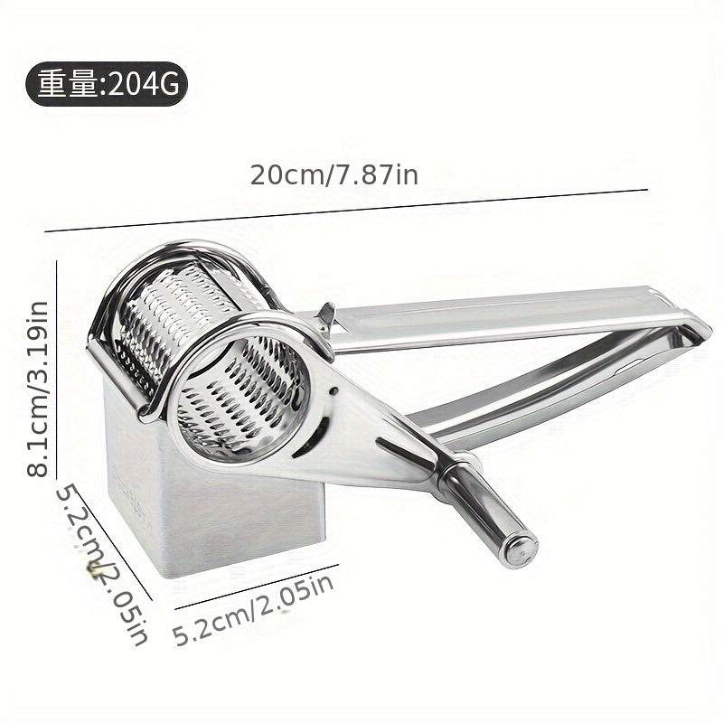 Stainless Steel Cheese Grater – Manual Rotary Design with 3 Interchangeable Drum Blades