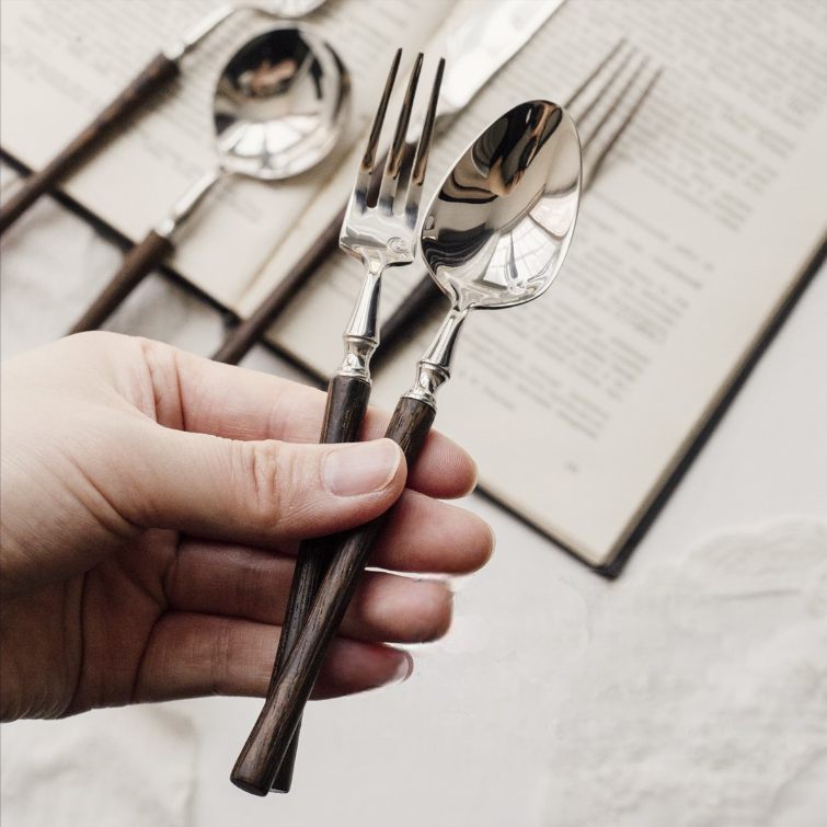 Stainless Steel Cutlery Set with Wooden Handles