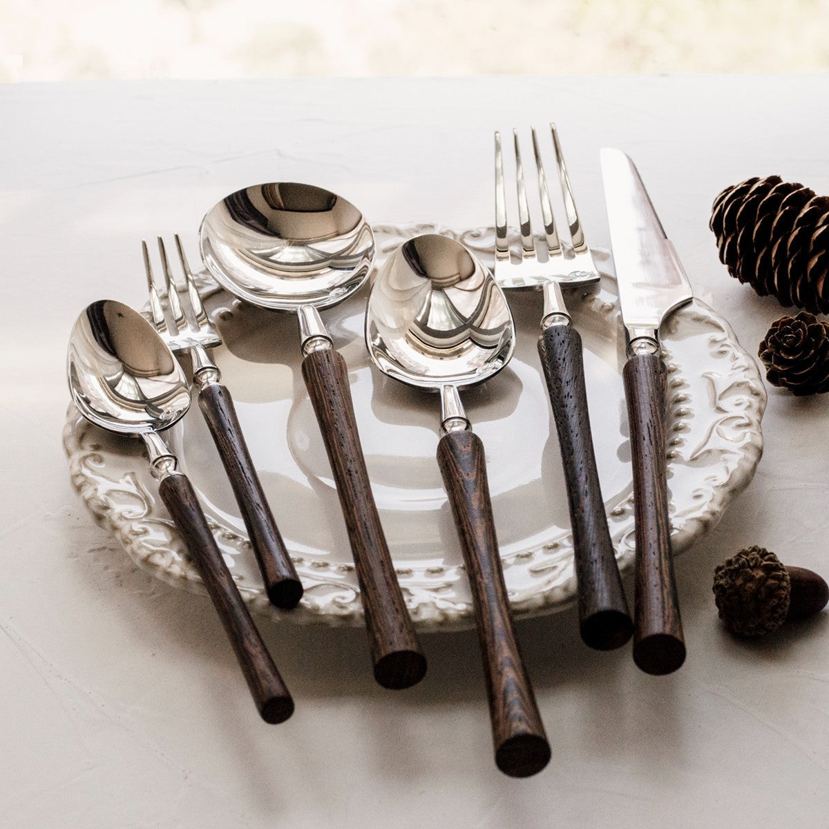 Stainless Steel Cutlery Set with Wooden Handles