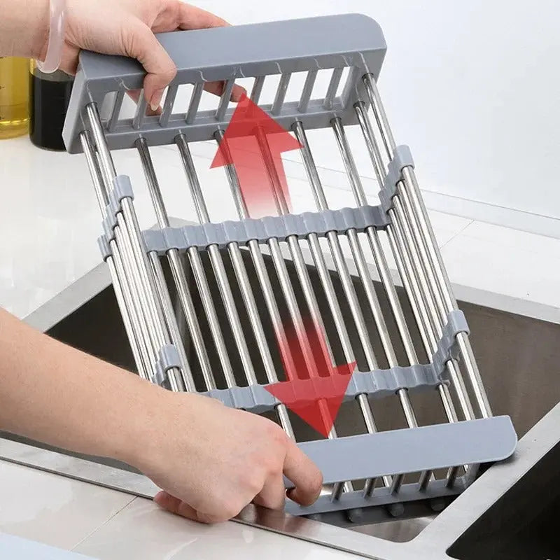 Stainless Steel Expandable Over-the-Sink Dish Drying Rack for Dishes, Fruit and Vegetables