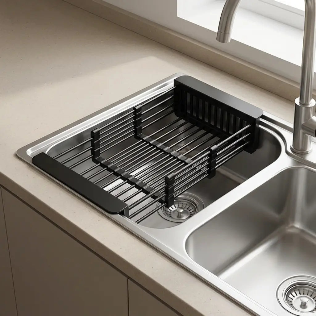 Stainless Steel Expandable Over-the-Sink Dish Drying Rack for Dishes, Fruit and Vegetables