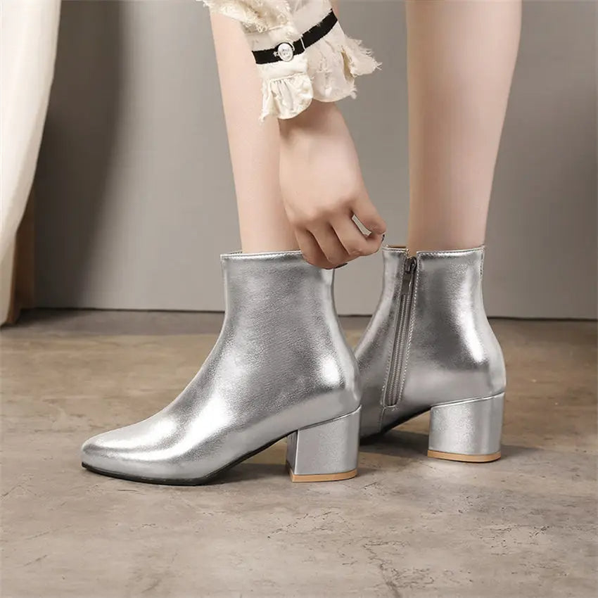 Stylish Silver Women's Ankle Boots - Comfort & Fashion