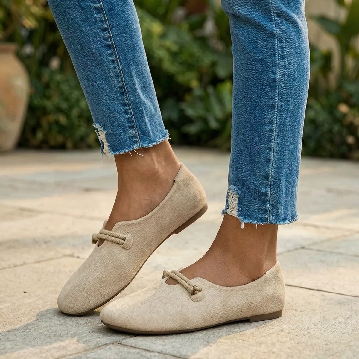 Supportive Slip-On Flats With Rope Detail